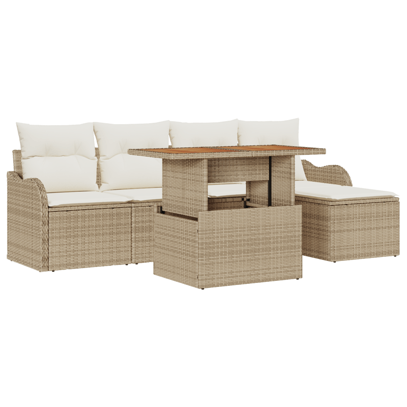 Casa si Gradina - Gradina si terasa - Mobilier exterior - Canapele si fotolii gradina - Set de Canapea Modulara de 6 Piese pentru Gradina cu Perne Bej Ratan Poli - Infinity.ro
