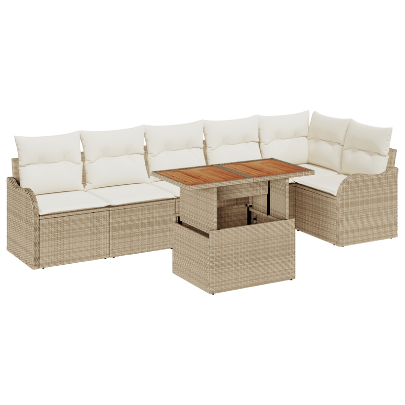 Casa si Gradina - Gradina si terasa - Mobilier exterior - Canapele si fotolii gradina - Set de Sofa pentru Gradina cu 7 Piese si Perne Bej din Ratan Poli - Infinity.ro