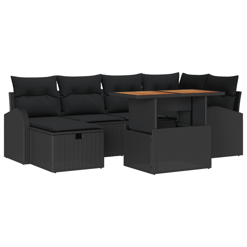 Casa si Gradina - Gradina si terasa - Mobilier exterior - Canapele si fotolii gradina - Set Canapea 7 Piese Gradina cu Perne Negru Ratan Poli - Infinity.ro