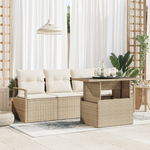 Casa si Gradina - Gradina si terasa - Mobilier exterior - Canapele si fotolii gradina - Set canapea gradina  5 Piese cu perne Bej Poli Ratan - Infinity.ro