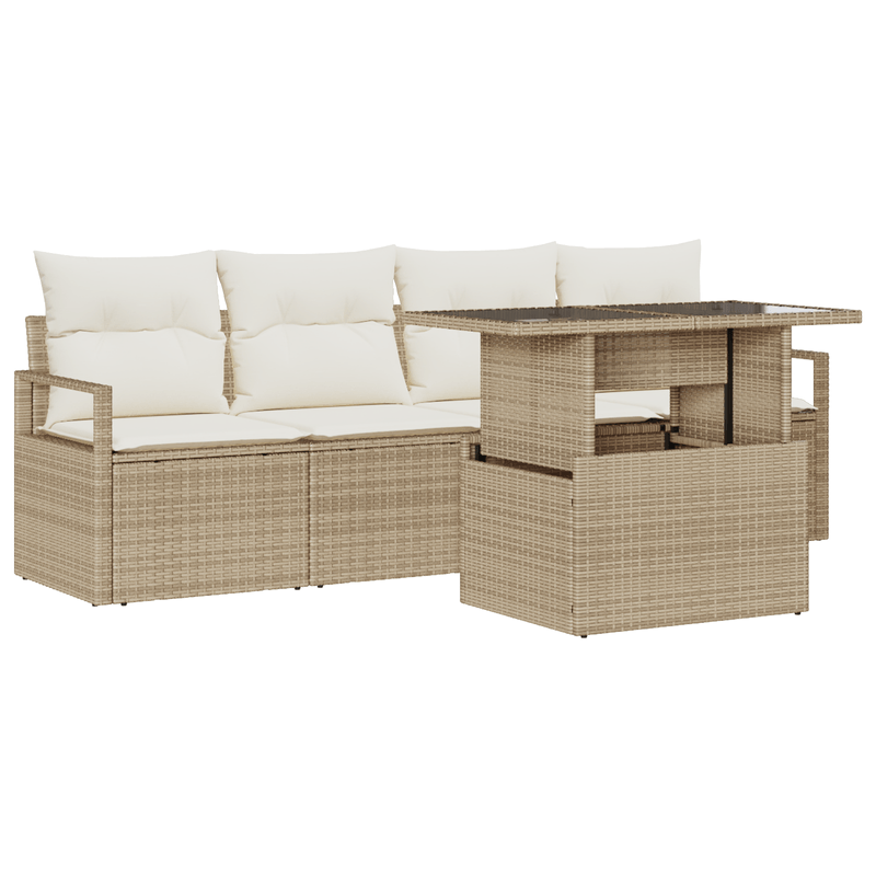Casa si Gradina - Gradina si terasa - Mobilier exterior - Canapele si fotolii gradina - Set canapea gradina  5 Piese cu perne Bej Poli Ratan - Infinity.ro