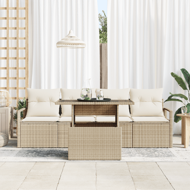 Casa si Gradina - Gradina si terasa - Mobilier exterior - Canapele si fotolii gradina - Set canapea gradina  5 Piese cu perne Bej Poli Ratan - Infinity.ro