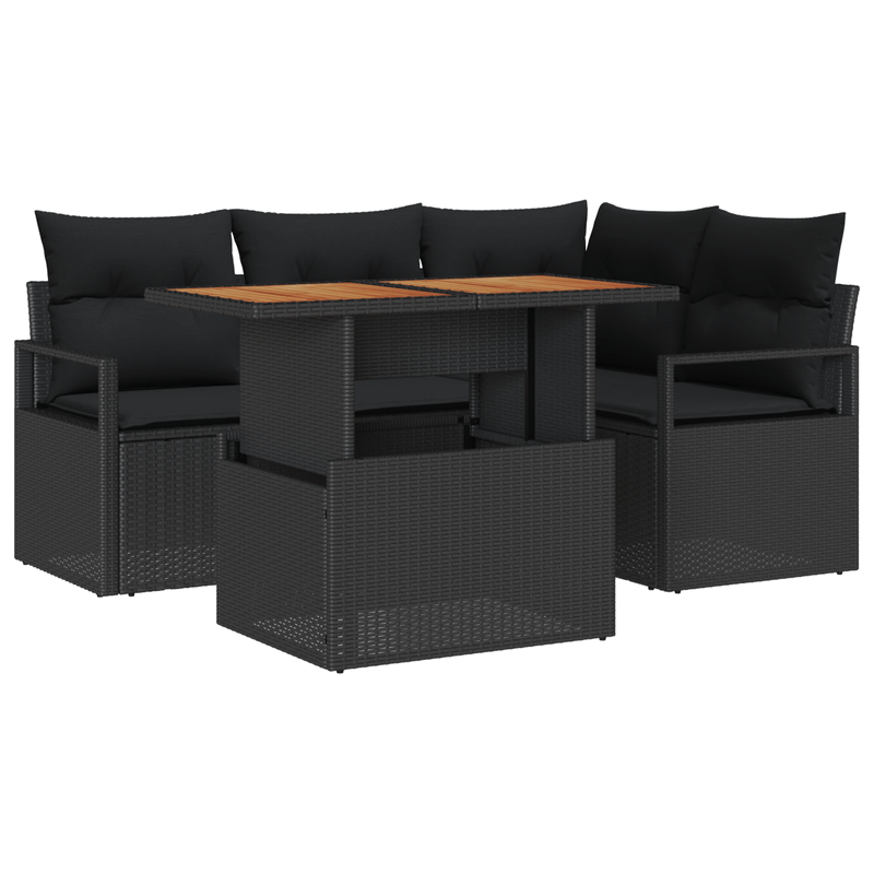 Casa si Gradina - Gradina si terasa - Mobilier exterior - Canapele si fotolii gradina - Set canapea de gradina  5 piese cu perne Ratan poli negru - Infinity.ro