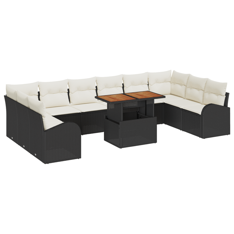 Casa si Gradina - Gradina si terasa - Mobilier exterior - Canapele si fotolii gradina - Set Canapea Gradina  11 Piese cu Pernute, Negru Ratan Polimeric - Infinity.ro