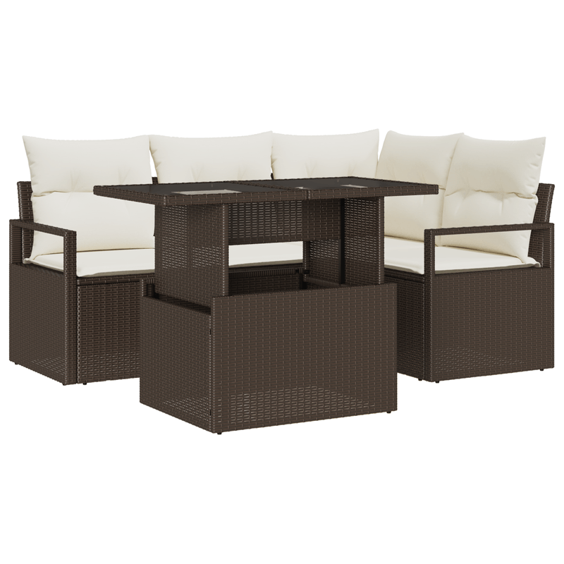 Casa si Gradina - Gradina si terasa - Mobilier exterior - Canapele si fotolii gradina - Set canapea gradina  5 piese cu perne Maro din ratan polimeric - Infinity.ro
