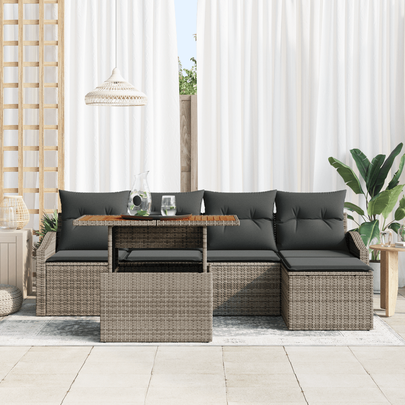 Casa si Gradina - Gradina si terasa - Mobilier exterior - Seturi mobila gradina - Set de canapea cu 6 piese si perne gri din ratan polimeric - Infinity.ro