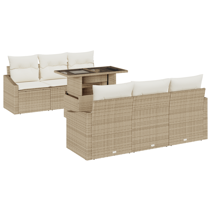 Casa si Gradina - Gradina si terasa - Mobilier exterior - Canapele si fotolii gradina - Set canapea de gradina 7 piese cu perne bej din poliratan - Infinity.ro