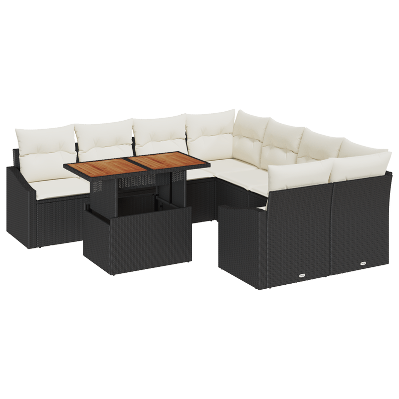 Casa si Gradina - Gradina si terasa - Mobilier exterior - Canapele si fotolii gradina - Set de 9 Canapele pentru Gradina cu Perne Negru Poly Ratan - Infinity.ro