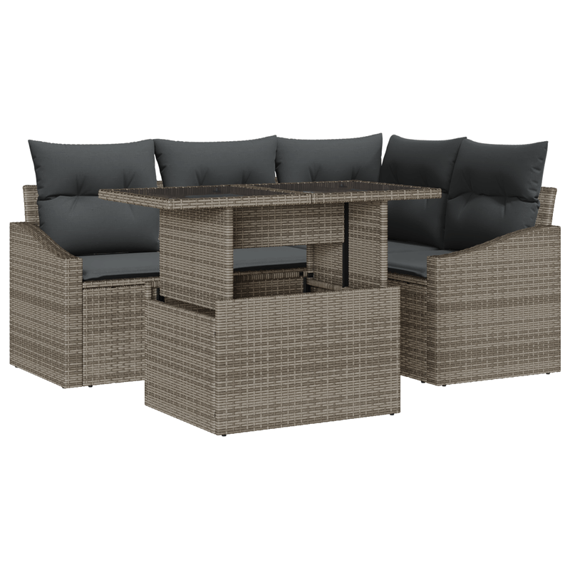 Casa si Gradina - Gradina si terasa - Mobilier exterior - Canapele si fotolii gradina - Set de canapea de gradina cu 5 piese si perne gri din ratan poliester - Infinity.ro