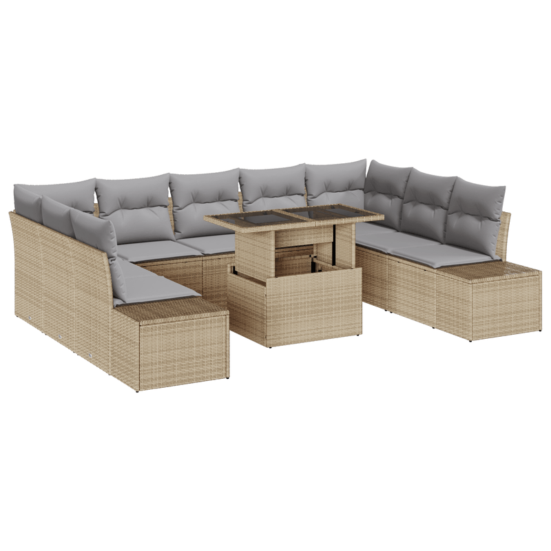 Casa si Gradina - Gradina si terasa - Mobilier exterior - Canapele si fotolii gradina - Set de canapea de gradina 10 piese cu perne bej din ratan sintetic - Infinity.ro
