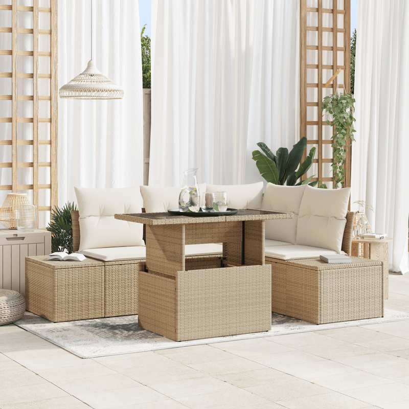 Casa si Gradina - Gradina si terasa - Mobilier exterior - Canapele si fotolii gradina - Set de canapea de gradina 5 piese cu perne Bej din ratan politat - Infinity.ro