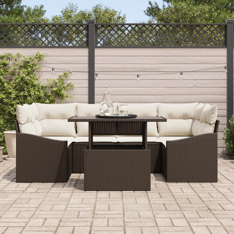 Casa si Gradina - Gradina si terasa - Mobilier exterior - Canapele si fotolii gradina - Set de canapea pentru gradina cu 7 piese si perne maro din poliratan - Infinity.ro