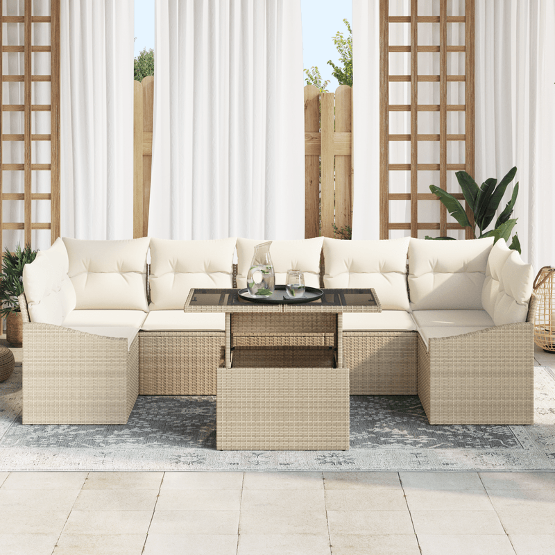 Casa si Gradina - Gradina si terasa - Mobilier exterior - Canapele si fotolii gradina - Set de canapea de gradina 8 piese cu perne Bej din ratan sintetic - Infinity.ro