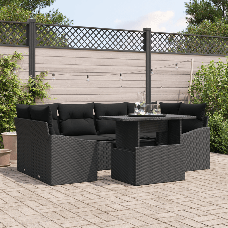 Casa si Gradina - Gradina si terasa - Mobilier exterior - Canapele si fotolii gradina - Set de canapele de gradina format din 7 piese cu perne, rattan politat negru - Infinity.ro