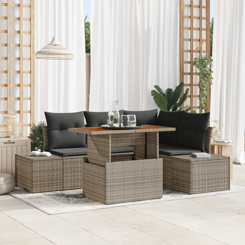 Casa si Gradina - Gradina si terasa - Mobilier exterior - Canapele si fotolii gradina - Set de canapea de gradina cu perne gri din poliratan - Infinity.ro