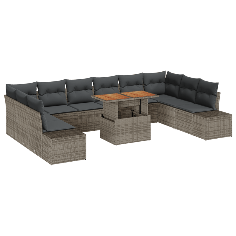 Casa si Gradina - Gradina si terasa - Mobilier exterior - Canapele si fotolii gradina - Set de Canapea pentru Gradina cu 11 Piese cu Perna Gri Ratan Poly - Infinity.ro