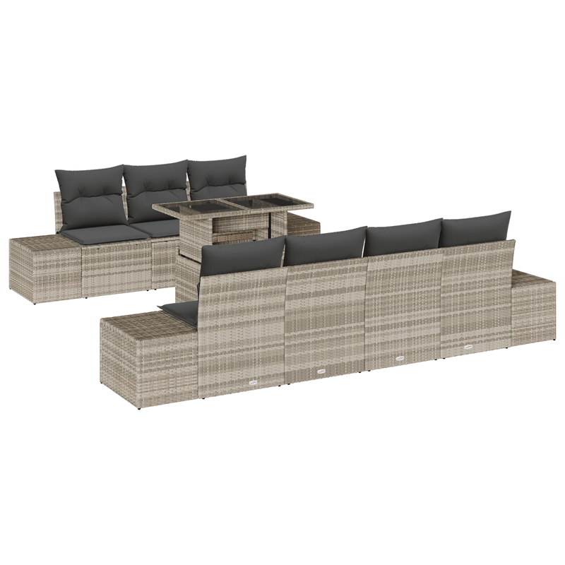 Casa si Gradina - Gradina si terasa - Mobilier exterior - Canapele si fotolii gradina - Set canapea pentru gradina de 8 piese cu perne gri deschis din ratan poli - Infinity.ro