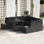 Casa si Gradina - Gradina si terasa - Mobilier exterior - Canapele si fotolii gradina - Set de canapea de gradina 9 piese cu perne, ratan poly negru - Infinity.ro
