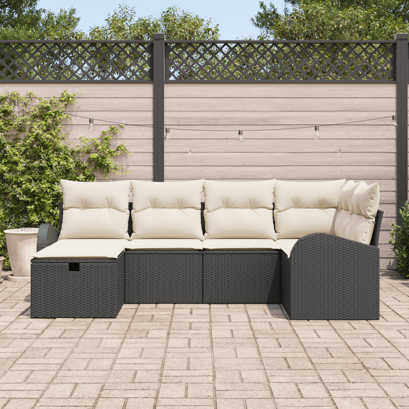 Casa si Gradina - Gradina si terasa - Mobilier exterior - Canapele si fotolii gradina - Set canapea gradina 6 piese cu perne din ratan poli negru - Infinity.ro