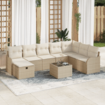 Casa si Gradina - Gradina si terasa - Mobilier exterior - Canapele si fotolii gradina - Set canapea gradina 9 piese si perne din ratan poli bej - Infinity.ro
