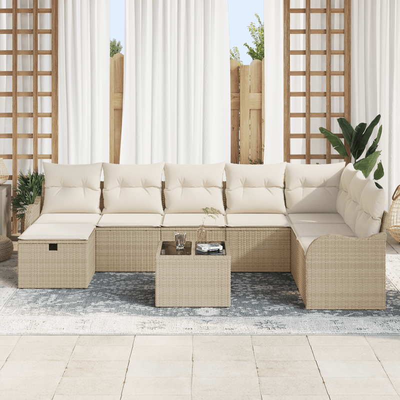 Casa si Gradina - Gradina si terasa - Mobilier exterior - Canapele si fotolii gradina - Set canapea gradina 9 piese si perne din ratan poli bej - Infinity.ro