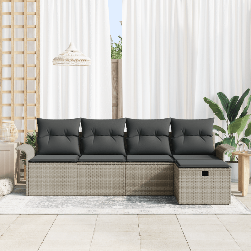 Casa si Gradina - Gradina si terasa - Mobilier exterior - Canapele si fotolii gradina - Set de canapea de gradina cu 5 piese si perne - Gri deschis Ratan poli - Infinity.ro