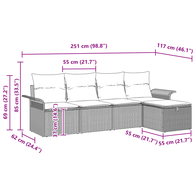 Casa si Gradina - Gradina si terasa - Mobilier exterior - Canapele si fotolii gradina - Set de canapea de gradina cu 5 piese si perne - Gri deschis Ratan poli - Infinity.ro