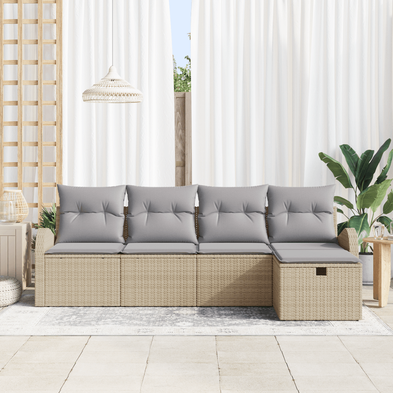 Casa si Gradina - Gradina si terasa - Mobilier exterior - Canapele si fotolii gradina - Set Canapea Gradina 5 Piese Bej din Ratan Poliester - Infinity.ro