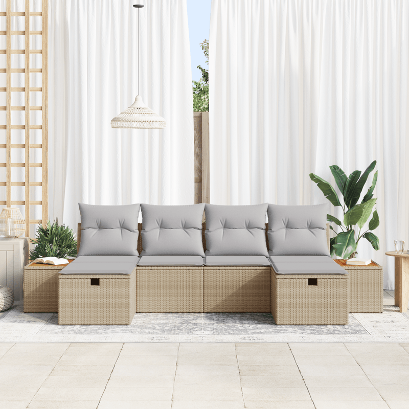 Casa si Gradina - Gradina si terasa - Mobilier exterior - Canapele si fotolii gradina - Set de canapea de gradina cu 6 piese cu perne bej din rachita poli - Infinity.ro