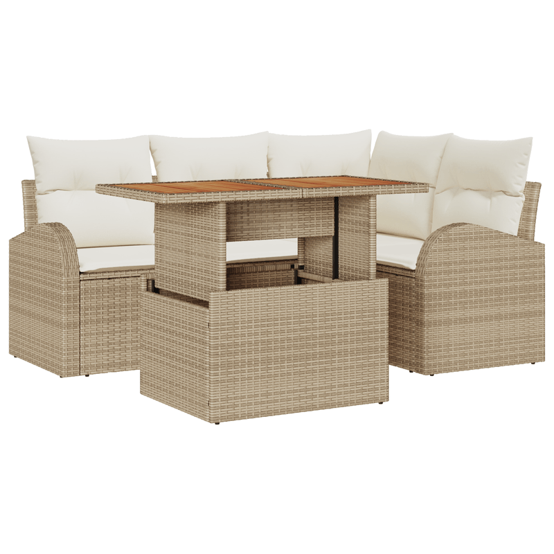 Casa si Gradina - Gradina si terasa - Mobilier exterior - Canapele si fotolii gradina - Set de sofa pentru gradina  5 piese cu perne Bej Ratan polietilena - Infinity.ro