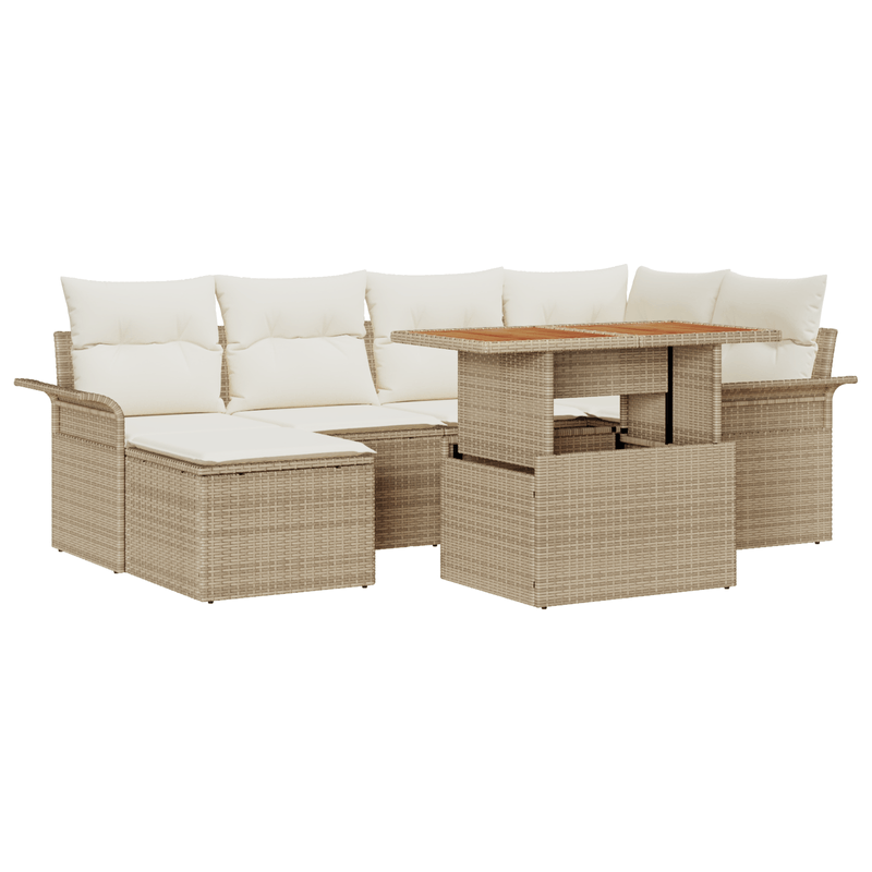Casa si Gradina - Gradina si terasa - Mobilier exterior - Canapele si fotolii gradina - Set canapea gradina  7 piese cu perne bej din ratan polimeric - Infinity.ro