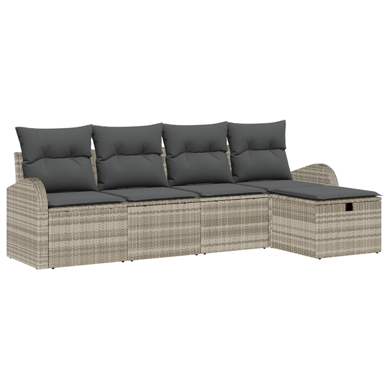 Casa si Gradina - Gradina si terasa - Mobilier exterior - Canapele si fotolii gradina - Set de Canapea de Gradina de 5 Piese cu Perne Gri Deschis din Poliratan - Infinity.ro