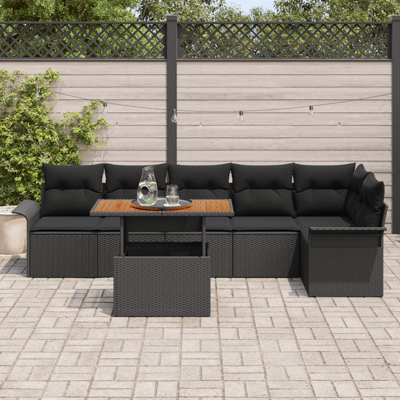Casa si Gradina - Gradina si terasa - Mobilier exterior - Canapele si fotolii gradina - Set canapea gradina  cu 7 piese si perne ratan poli negru - Infinity.ro