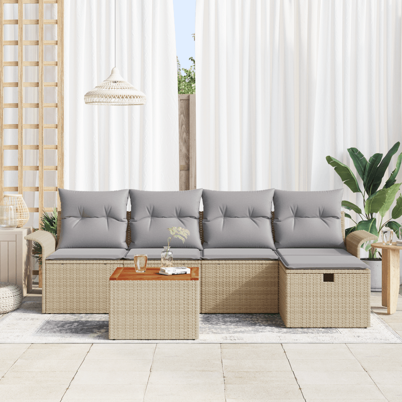 Casa si Gradina - Gradina si terasa - Mobilier exterior - Canapele si fotolii gradina - Set Canapea Gradina 6 Piese cu Perne Bej Ratan Poli - Infinity.ro