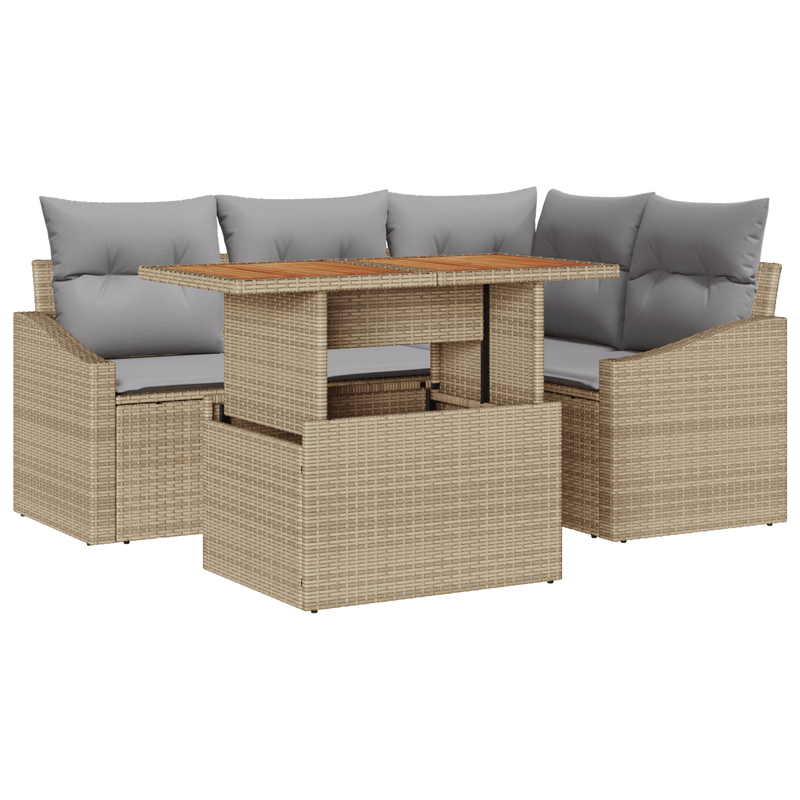 Casa si Gradina - Gradina si terasa - Mobilier exterior - Canapele si fotolii gradina - Set canapele gradina 5 piese cu perne Bej din poliratan - Infinity.ro