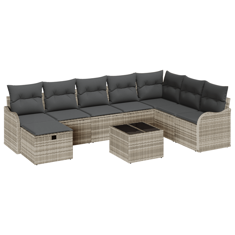 Casa si Gradina - Gradina si terasa - Mobilier exterior - Canapele si fotolii gradina - Set canapea de gradina  9 Piese cu perne gri deschis din ratan poli - Infinity.ro