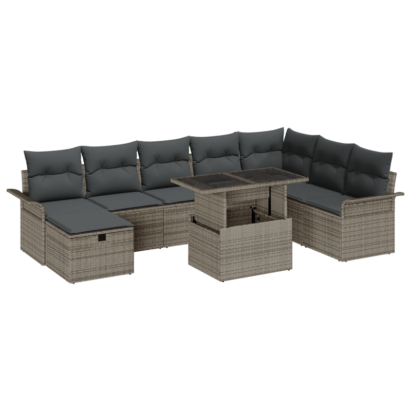 Casa si Gradina - Gradina si terasa - Mobilier exterior - Canapele si fotolii gradina - Set canapea de gradina cu 9 piese si perne gri din ratan poli - Infinity.ro