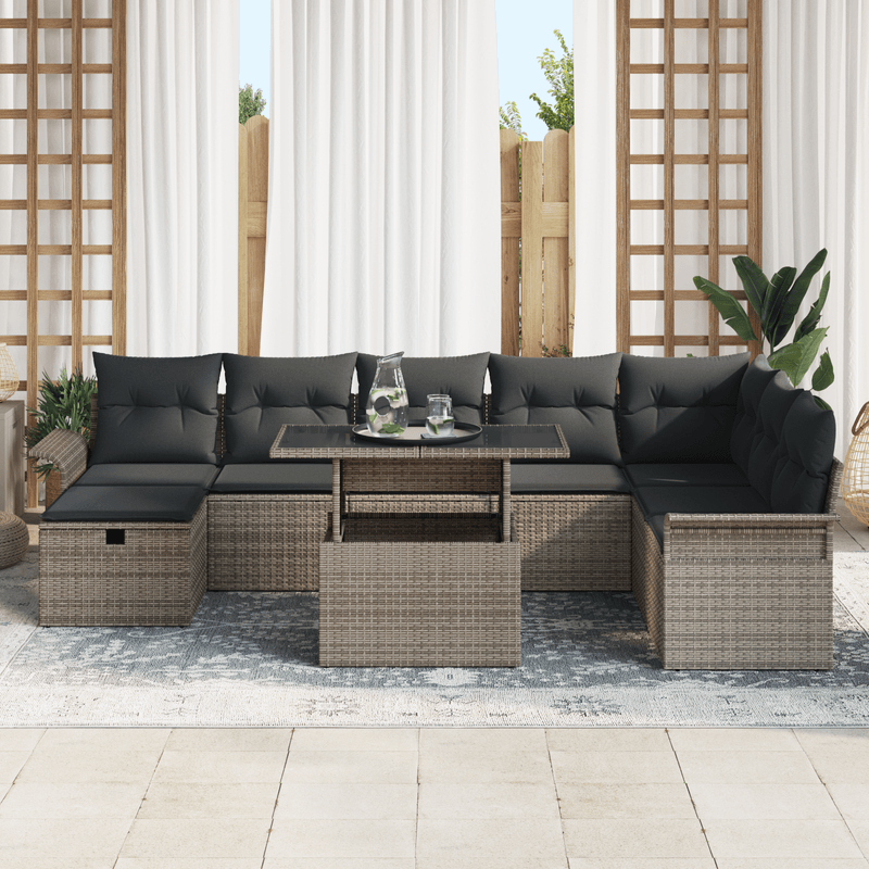 Casa si Gradina - Gradina si terasa - Mobilier exterior - Canapele si fotolii gradina - Set canapea de gradina cu 9 piese si perne gri din ratan poli - Infinity.ro