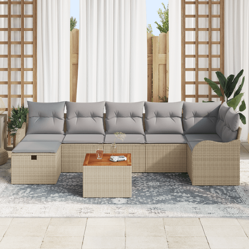 Casa si Gradina - Gradina si terasa - Mobilier exterior - Canapele si fotolii gradina - Set canapea gradina  cu 8 piese si perne Bej Poli Ratan - Infinity.ro