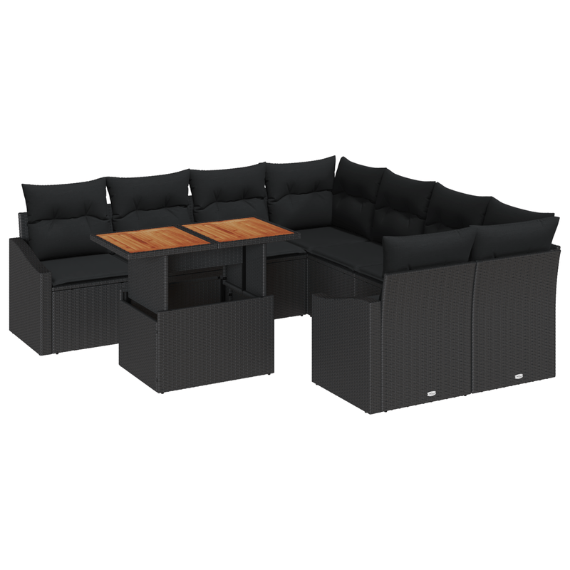 Casa si Gradina - Gradina si terasa - Mobilier exterior - Canapele si fotolii gradina - Set de canapea de gradina cu 9 piese si perne, Negru, Poliratan - Infinity.ro