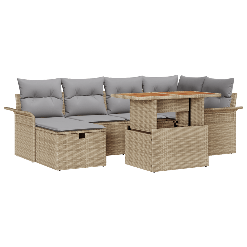 Casa si Gradina - Gradina si terasa - Mobilier exterior - Canapele si fotolii gradina - Set Canapea Gradina 7 Piese si Perne Bej Ratan Poli - Infinity.ro