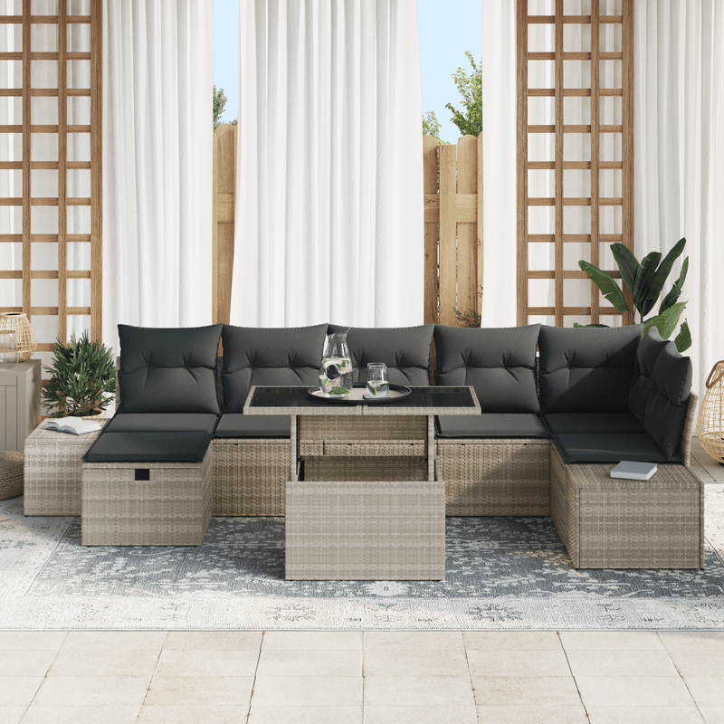 Casa si Gradina - Gradina si terasa - Mobilier exterior - Canapele si fotolii gradina - Set de Canapea de Gradina cu Perne Gri Deschis din Ratan Poli - Infinity.ro