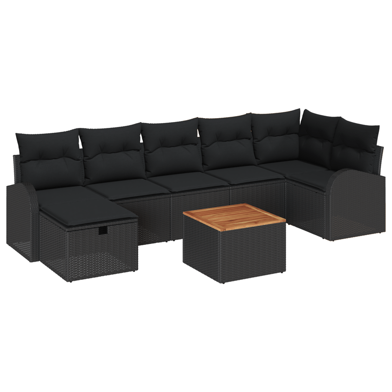 Casa si Gradina - Gradina si terasa - Mobilier exterior - Canapele si fotolii gradina - Set de 8 Piese Canapea Gradina cu Perne Negru Poliratan - Infinity.ro