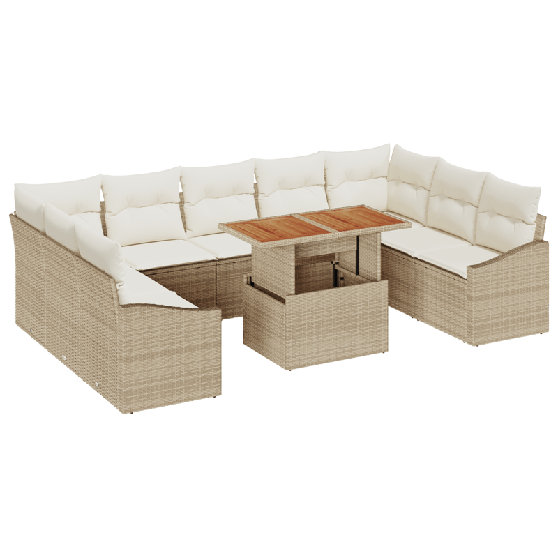Casa si Gradina - Gradina si terasa - Mobilier exterior - Canapele si fotolii gradina - Set Canapea Gradina 10 Piese cu Perne Bej Ratan Polimeric - Infinity.ro