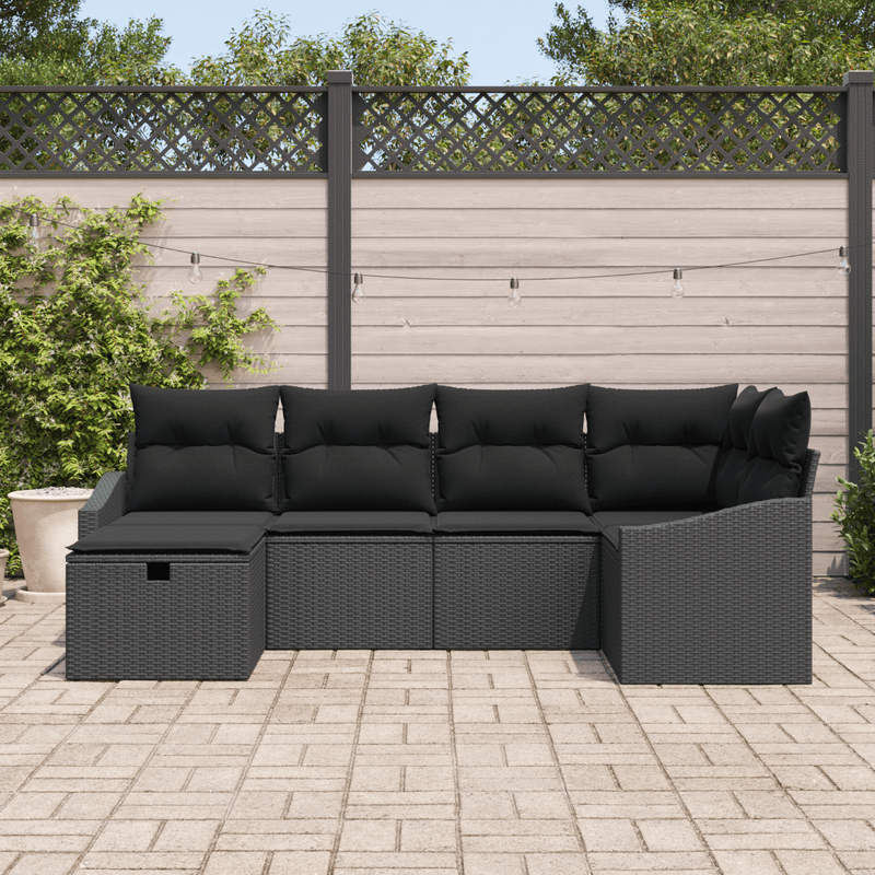 Casa si Gradina - Gradina si terasa - Mobilier exterior - Canapele si fotolii gradina - Set canapea gradina 6 piese cu perne neagra poli ratan - Infinity.ro