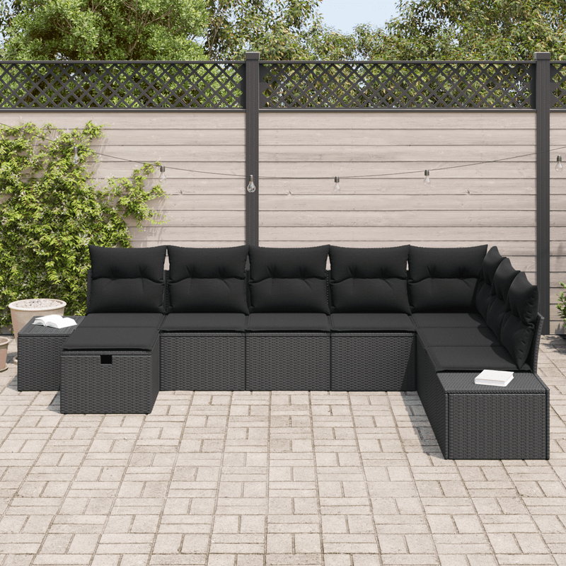 Casa si Gradina - Gradina si terasa - Mobilier exterior - Canapele si fotolii gradina - Set de canapea de gradina 8 piese cu perne Ratan Negru - Infinity.ro