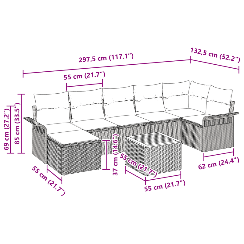 Casa si Gradina - Gradina si terasa - Mobilier exterior - Canapele si fotolii gradina - Set de canapea de gradina cu 8 piese si perne Bej din ratan poliester - Infinity.ro