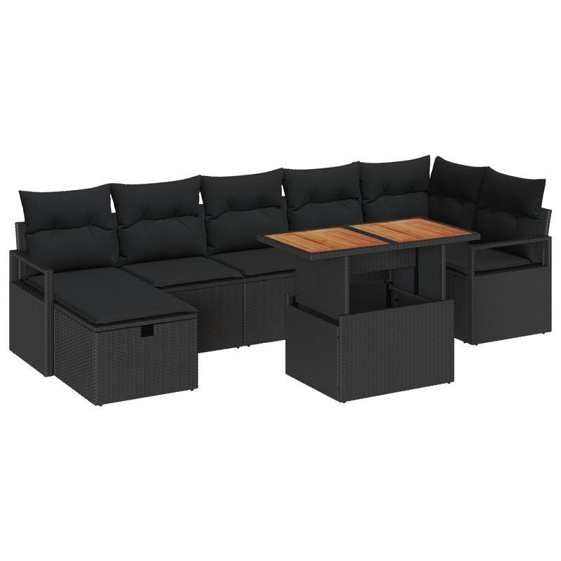 Casa si Gradina - Gradina si terasa - Mobilier exterior - Canapele si fotolii gradina - Set de 8 Piese pentru Gradina cu Perne Negre Poli Ratan - Infinity.ro