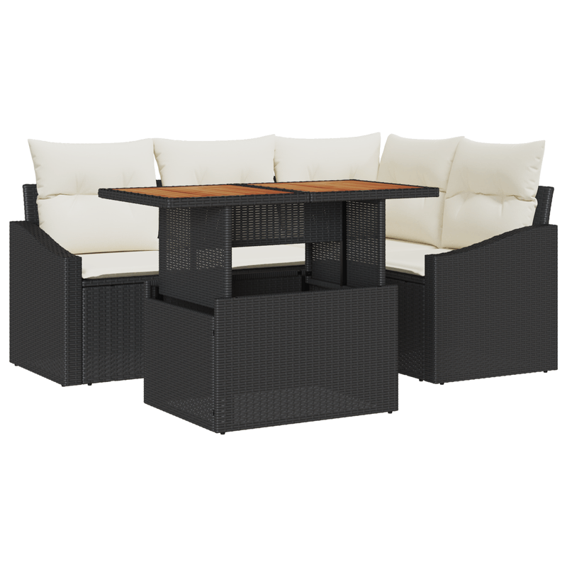 Casa si Gradina - Gradina si terasa - Mobilier exterior - Canapele si fotolii gradina - Set canapea de gradina de 5 piese cu perne Negru Ratan Poliester - Infinity.ro