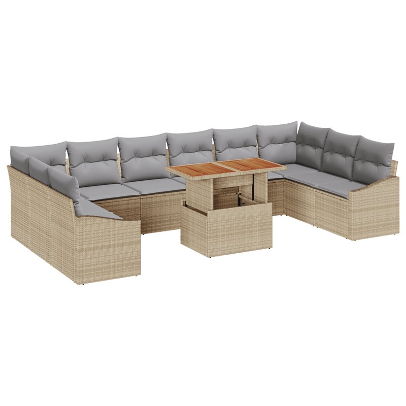 Casa si Gradina - Gradina si terasa - Mobilier exterior - Canapele si fotolii gradina - Set de canapea de gradina 11 piese cu perne Bej Ratan polimeric - Infinity.ro